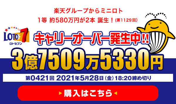 楽天グループからミニロト 1等 約580万円が2本（第1129回）誕生！ 5月28日(金)18:20販売締切
