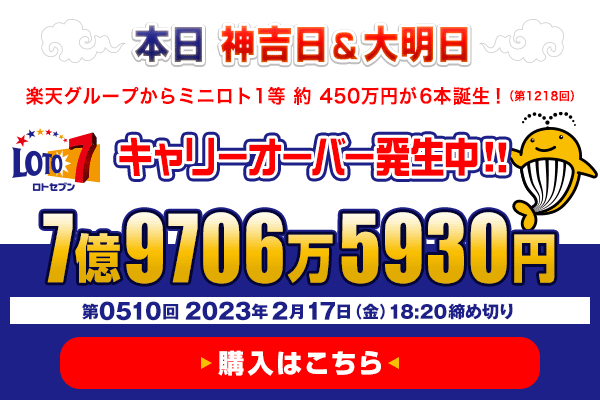 楽天グループから ミニロト 1等 約 450万円（第1218回）が6本誕生！